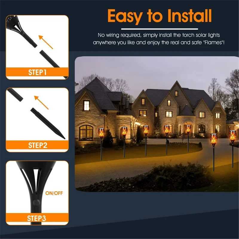 Solar Powered Lamp Simulation LED Flame Torch Lamp Waterproof Outdoor Lamp Garden Courtyard Floor Plugin Decorative Lawn Lamp C250922