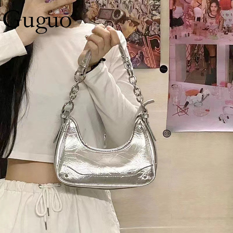Guguo Designer Bag Handheld Chain Baguette Bag Luxury Bag Underarm Bag New Trendy Glossy Crossbody Women's Bag Niche High-end Versatile Shoulder 