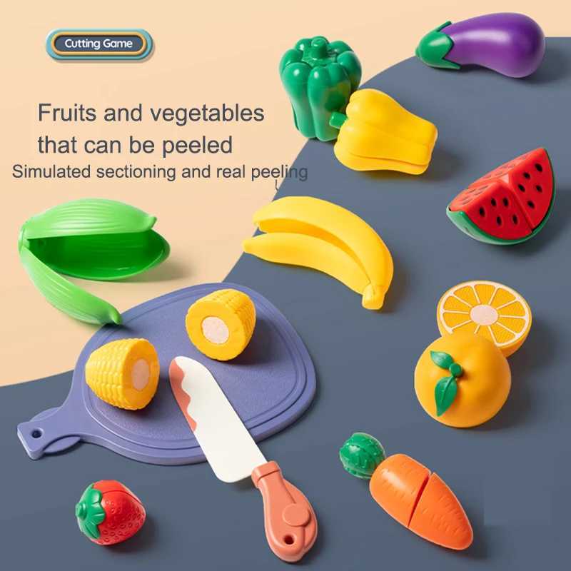 Cuttable Fruits And Vegetables Toy Kitchen Accessories With Knives And Board Pretend Food Play Food Cutting Set For Kids C250922