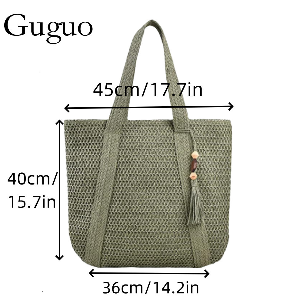 Guguo Designer Bag Versatile Single-shoulder Luxury Bag Straw Bag For Women, High-end Zipper Woven Bag, Large Capacity Tote Bag, Beach Bag For Women