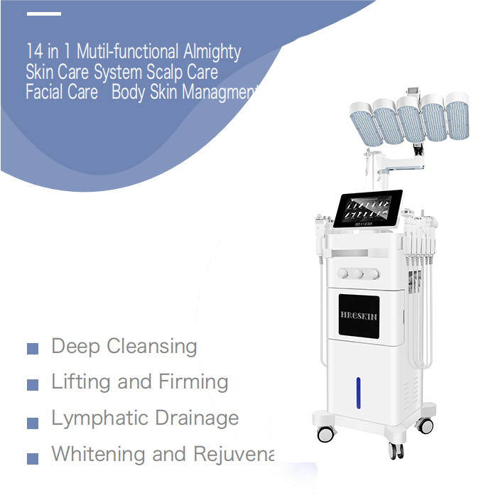 Salon Use Vertical 14 In 1 Hydra Microdermabrasion Vacuum Blackhead Removal Face Cleaning Facial Machine With Pdt Led Facial Oxygen Machine