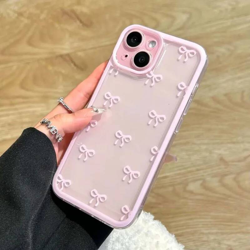 Phone or iPhone 16 15 14 13 12 Pro Max Cute Soft Clear Bowknot Case Candy Cover