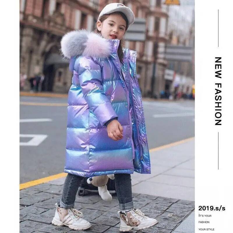 3-14 Years Old Winter Boys Girls Jacket Long Style Hooded Fur Collar Colorful Heavy Coat For Kids Children Outerwear ddmyshoesvip