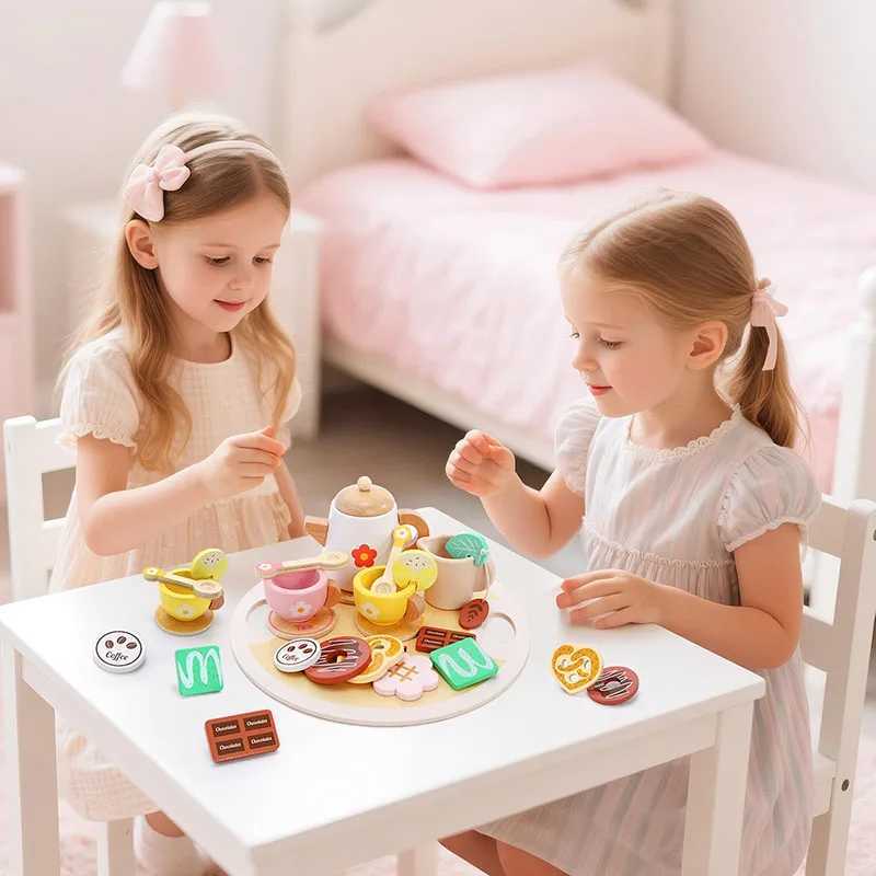 Childrens simulated wooden house play interactive toy afternoon tea set tea set building block set childrens gift C250922