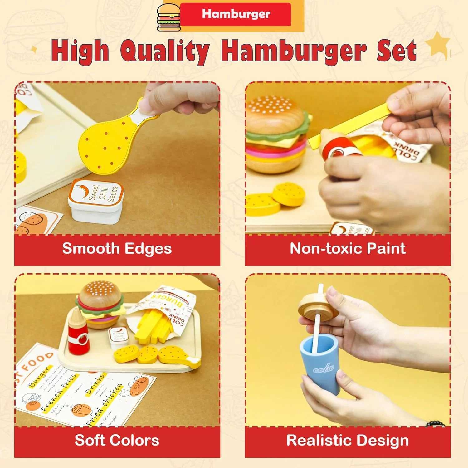 Wooden Play Food Pretend Play Kitchen Accessories Fast Food Hamburger Set Early Educational Toys For Kids Gifts C2509221