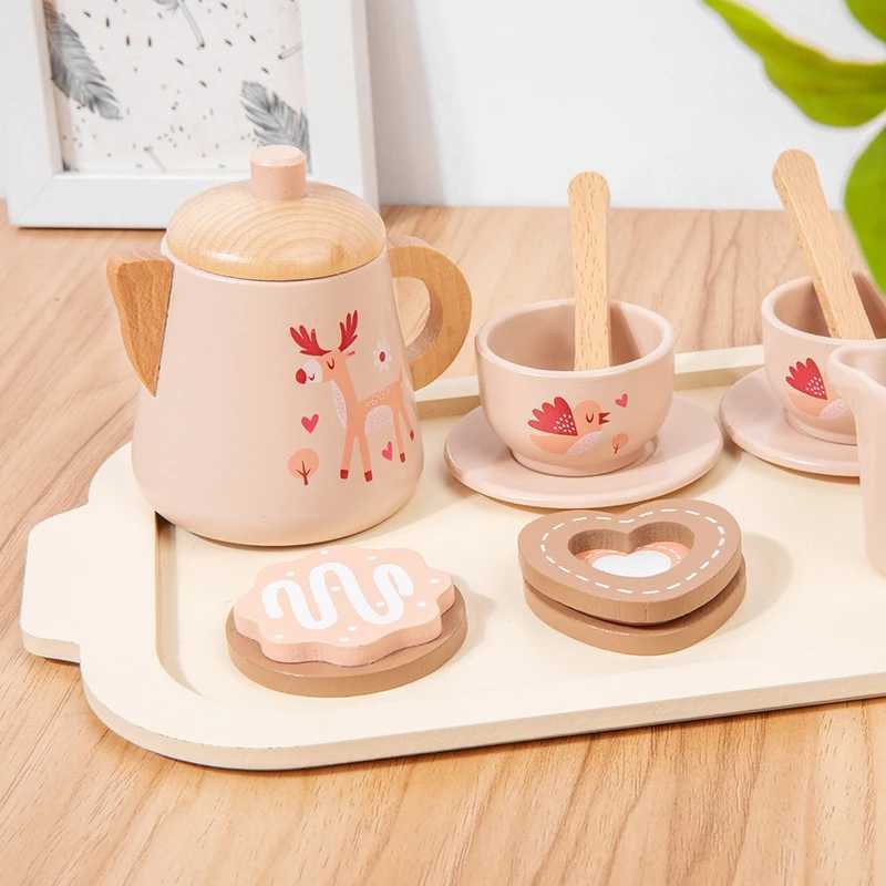 Childrens Wooden Simulation Afternoon Tea Dessert Teapot Tableware Kitchen Tea Set Baby Puzzle Play Toy C250922