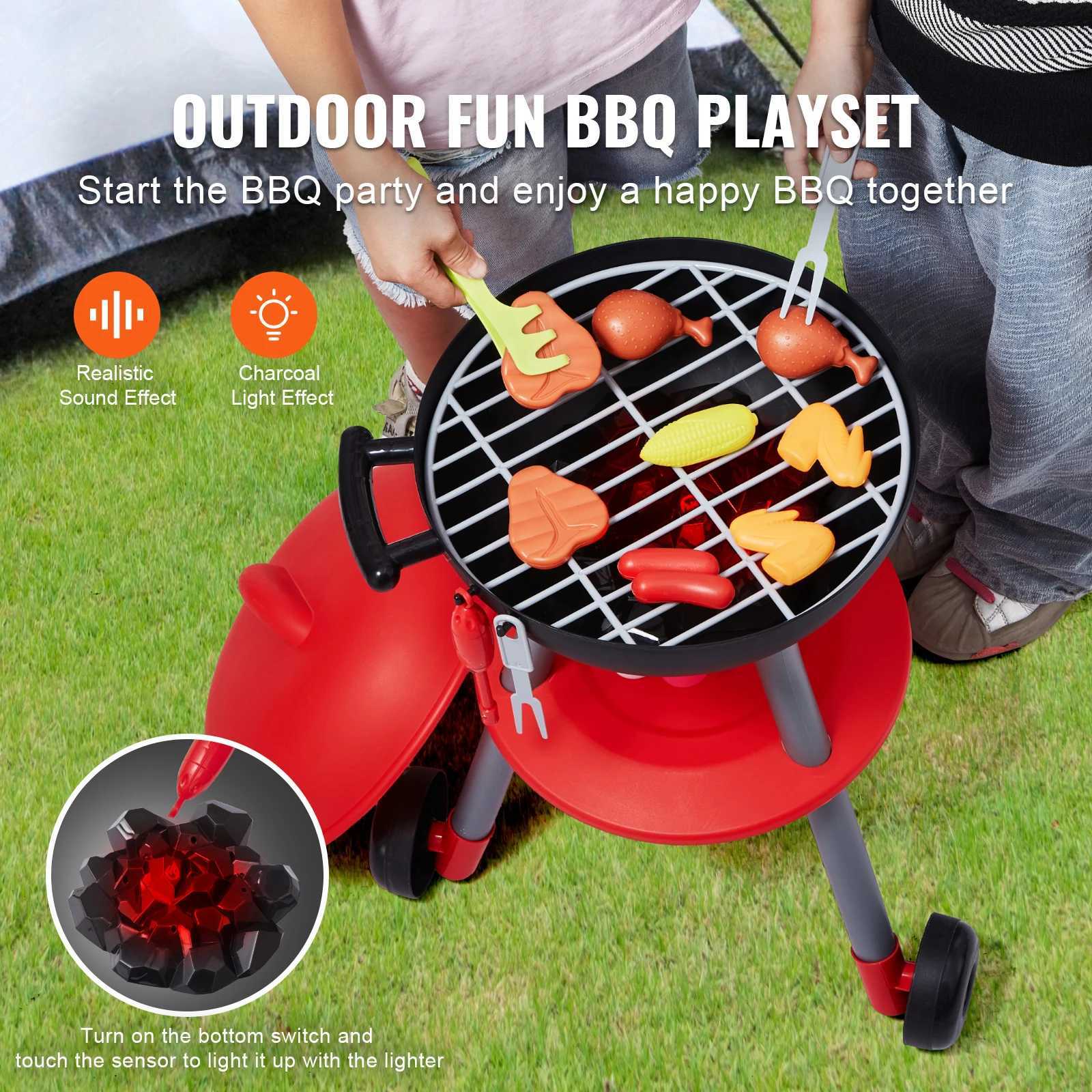 SucceBuy 28PCS BBQ Grill Toy Set Montessori Cooking Barbecue Simulation Food Playset Kids Kitchen Toys for Girls Birthday Gifts C250922