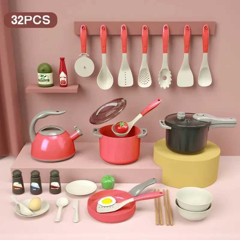 32pcs Kids Kitchen Cooking Toy Set Pretend Cooking Food Play With Pots Pans Utensils Cookware Play Role Playing Toys Boys Girls C250922