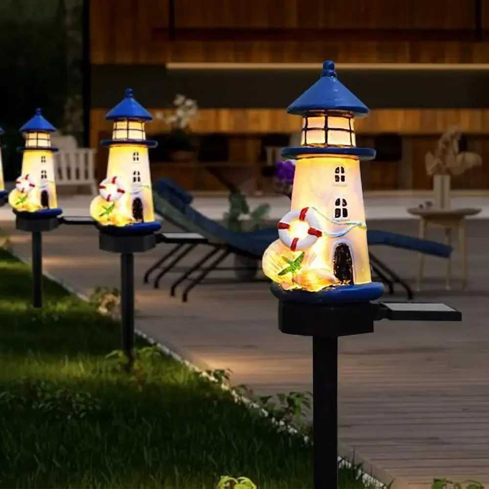 New LED Solar Lawn Light Resin Landscape Courtyard Atmosphere Decoration Luminous Outdoor Lighthouse Ground Insertion Light C250922