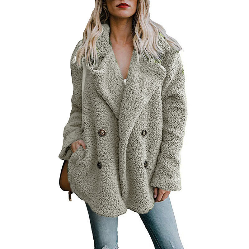 Elegant Faux Sherpa Jacket Women's Fashion Double Breasted Teddy Coat Autumn and Winter Warm Soft Coat Oversized Outerwear