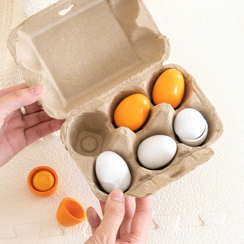 6 pieces of simulated wooden egg toy set for children pretending to play with food egg yolk kitchen food childrens toys C250922