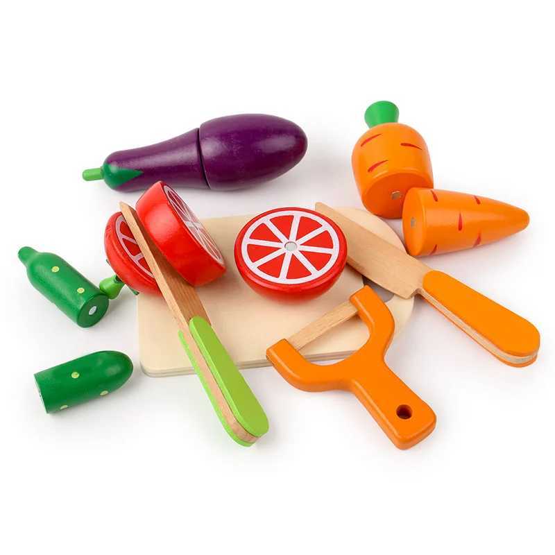 Fruit Vegetable Set Simulation Kitchen Pretend Toy Wooden Classic Game Montessori Educational Toy for Children Kids Gift Cutting C250922