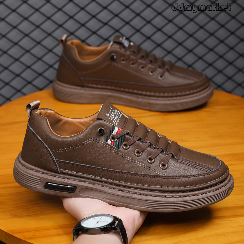 2025 New Trendy Versatile Casual Soft Sole Business Sneakers Men's Leather Shoes ddmymarket