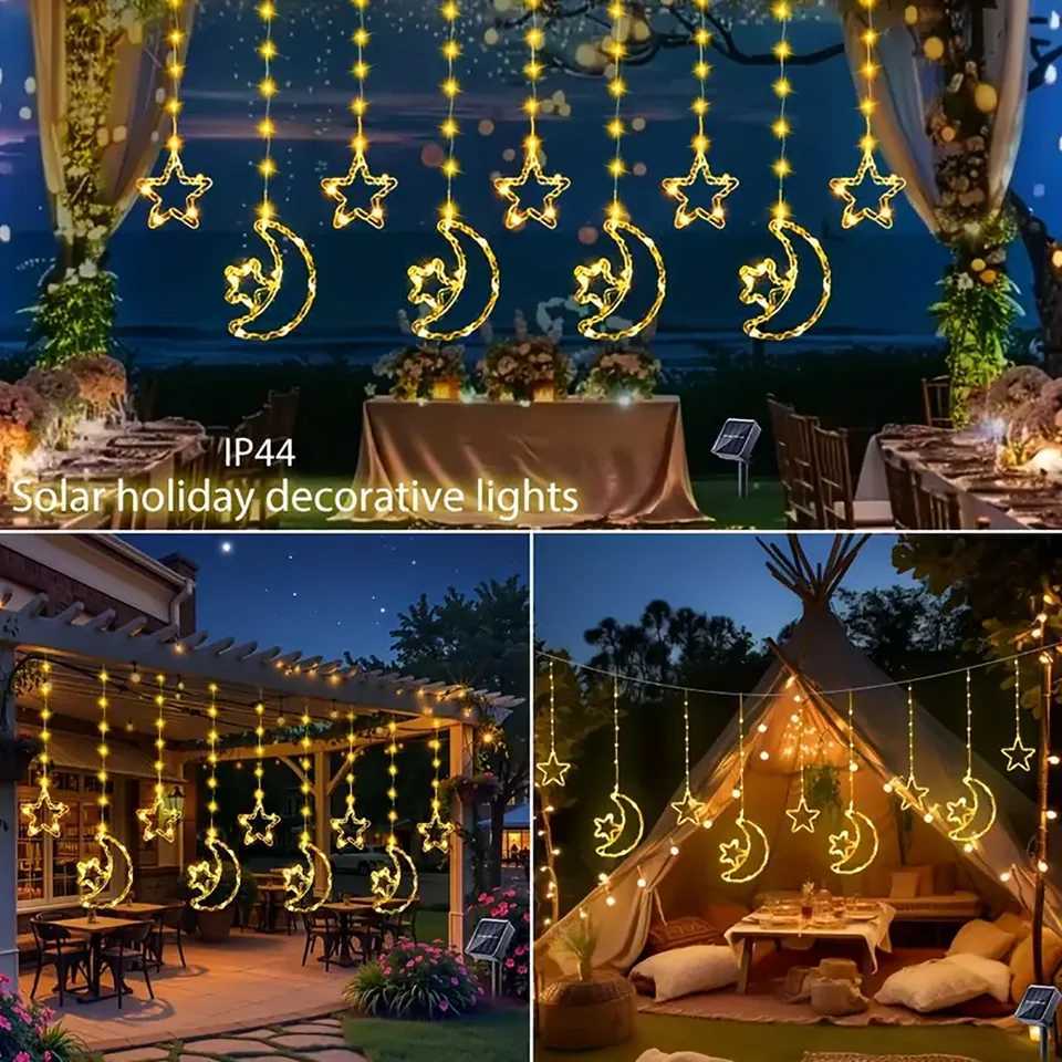 3M Solar Star Moon Light String 120LED Outdoor Lighting String Lights 8 Modes for Ramadan Wedding Party Home Decoration Z250922