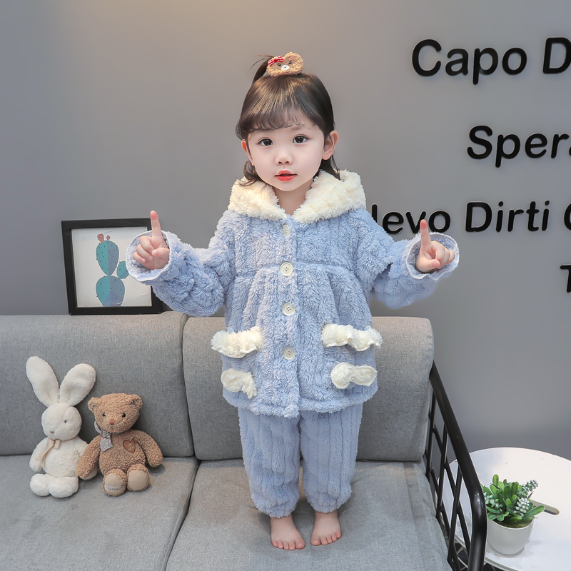 Children's pajamas long sleeved baby coral fleece baby home suit set