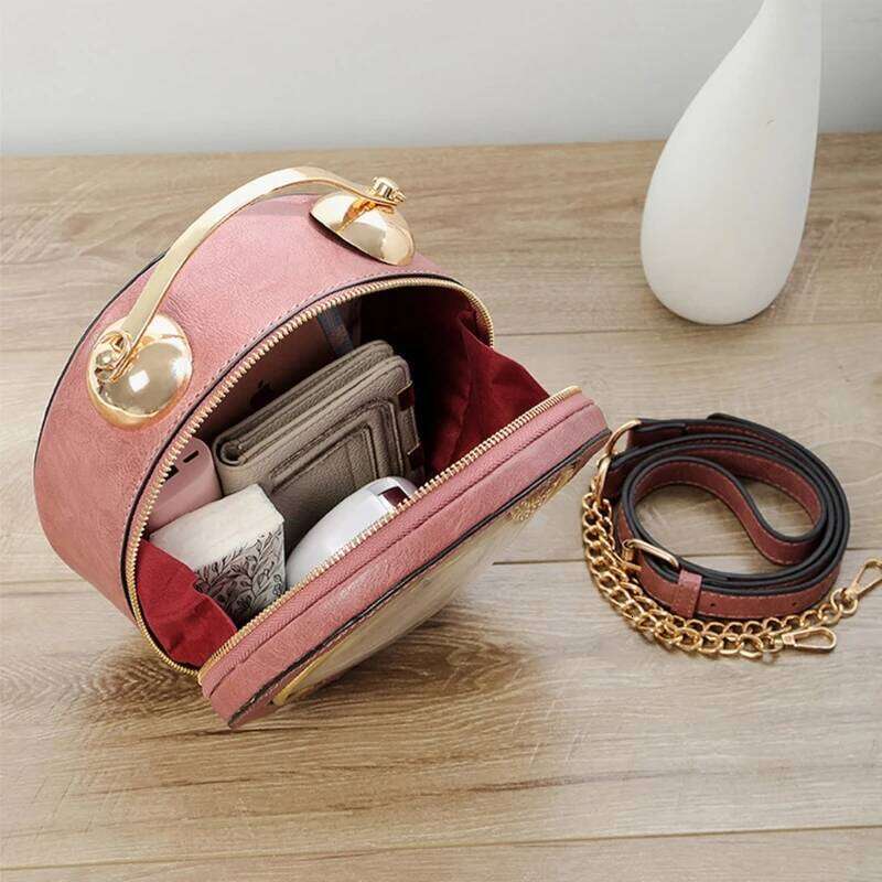 Designer Luxury Fashion PU Leather Women Lady Vintage Clock Round Handbag Crossbody Shoulder Bag Chain Purse