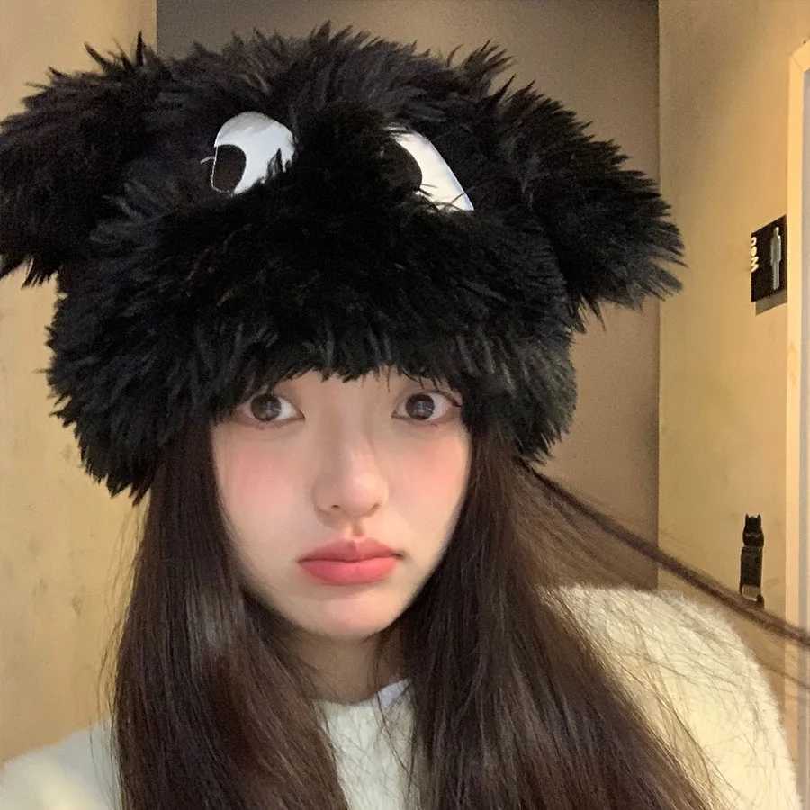 Funny Winter P Hat for Wen Cute Cartoon Puppy Ears Beanie C Solid Color Warm Fluffy Faux Fur Girls Ear Protection Hats Y250920