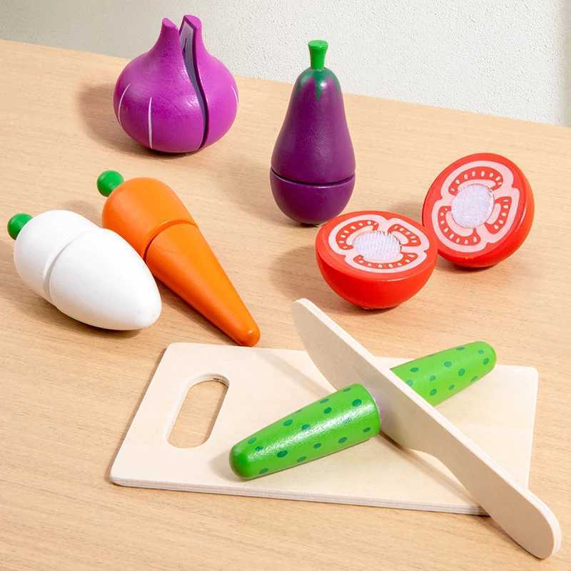 Simulation Kitchen Pretend Toy Wooden Classic Game Montessori Educational Toy For Children Kids Gift Cutting Fruit Vegetable Set C2509221