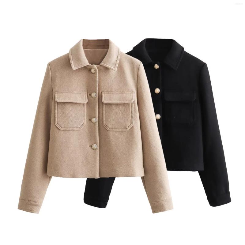 Women's Jackets Autumn Women Fashion Collection Jacket Single Row Metal Button Outerwear Turndown Collar Short Coat