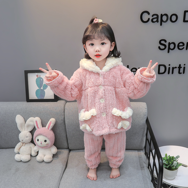 Children's pajamas long sleeved baby coral fleece baby home suit set