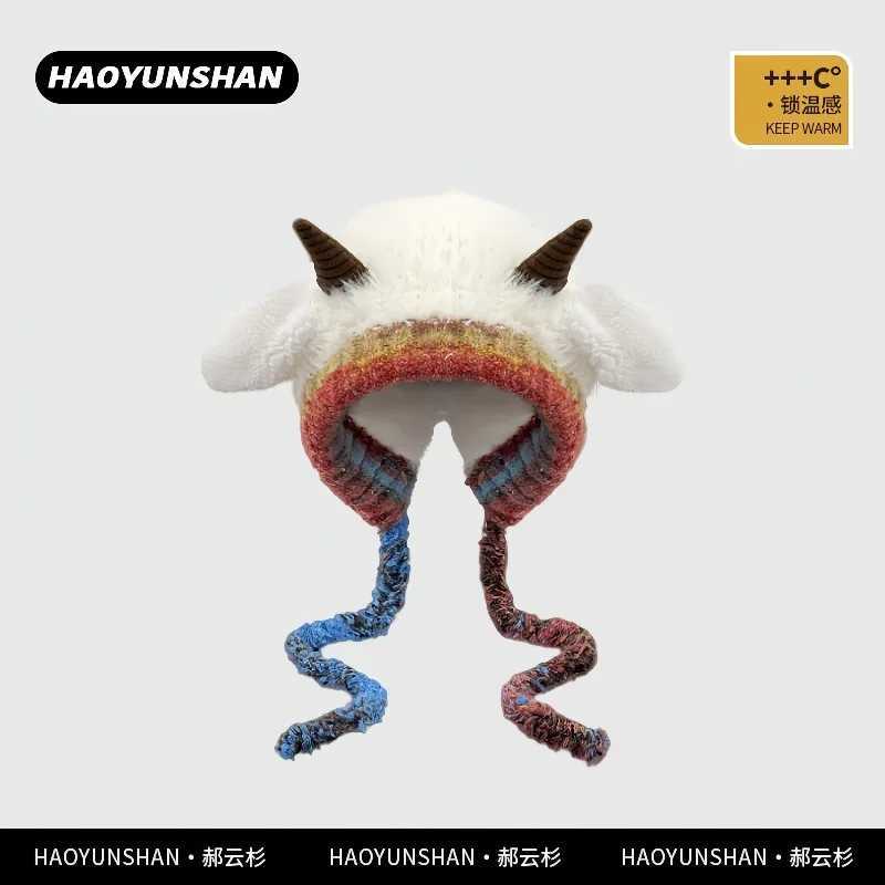 Fashion Mixed Color Hemming Str Pr Cs Wen Autumn Winter Outdoor Warm Versatile Cute Horns P Bber Hats for Men Y250920