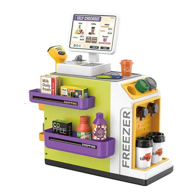 Mini Coffee Cash Register With Light And Music Simulation Rotation Fun Sturdy Girls Household Vending Table Set Toys For Girls C250922