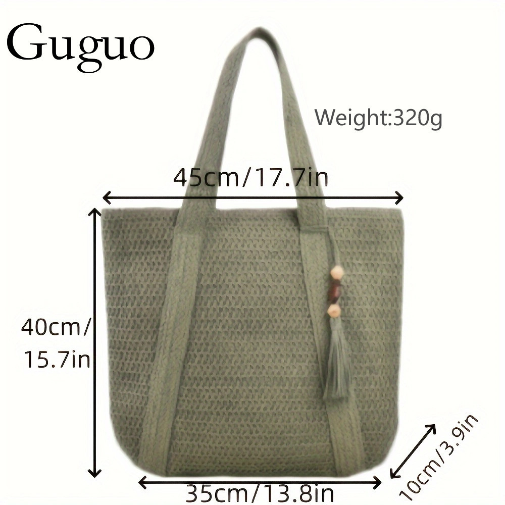 Guguo Designer Bag Versatile Single-shoulder Luxury Bag Straw Bag For Women, High-end Zipper Woven Bag, Large Capacity Tote Bag, Beach Bag For Women