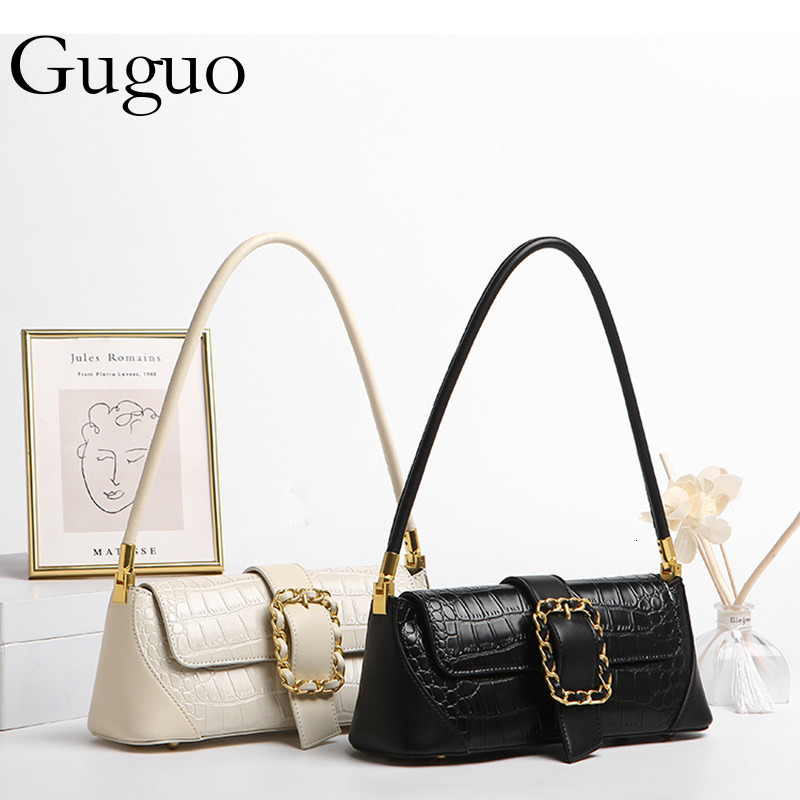 Luxury Bag Guguo Designer Bag Foreign Trade High-end Bag For Women With Metal Buckle, Baguette Bag, Shoulder Bag, Underarm Bag Commuter Bag For Women