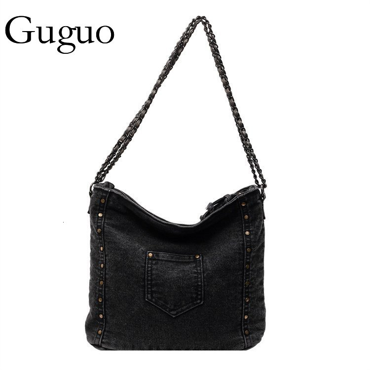 Guguo Designer Bag 2025 New Cross-border Exclusive Rivet Denim Single Shoulder Bag For Women Chain Crossbody Bag Women's Foreign Luxury Bag Trade