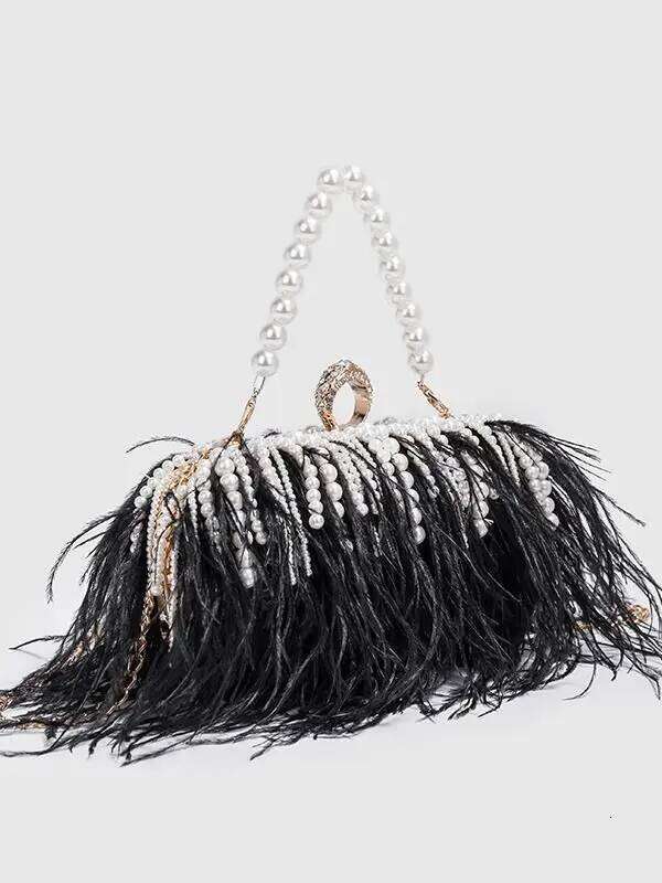 Designer Luxury Luxy Moon Designer Ostrich Fur Feather Wallet Women Clutch Dia Knuckle Rings Dinner Evening Bag Chain Purse
