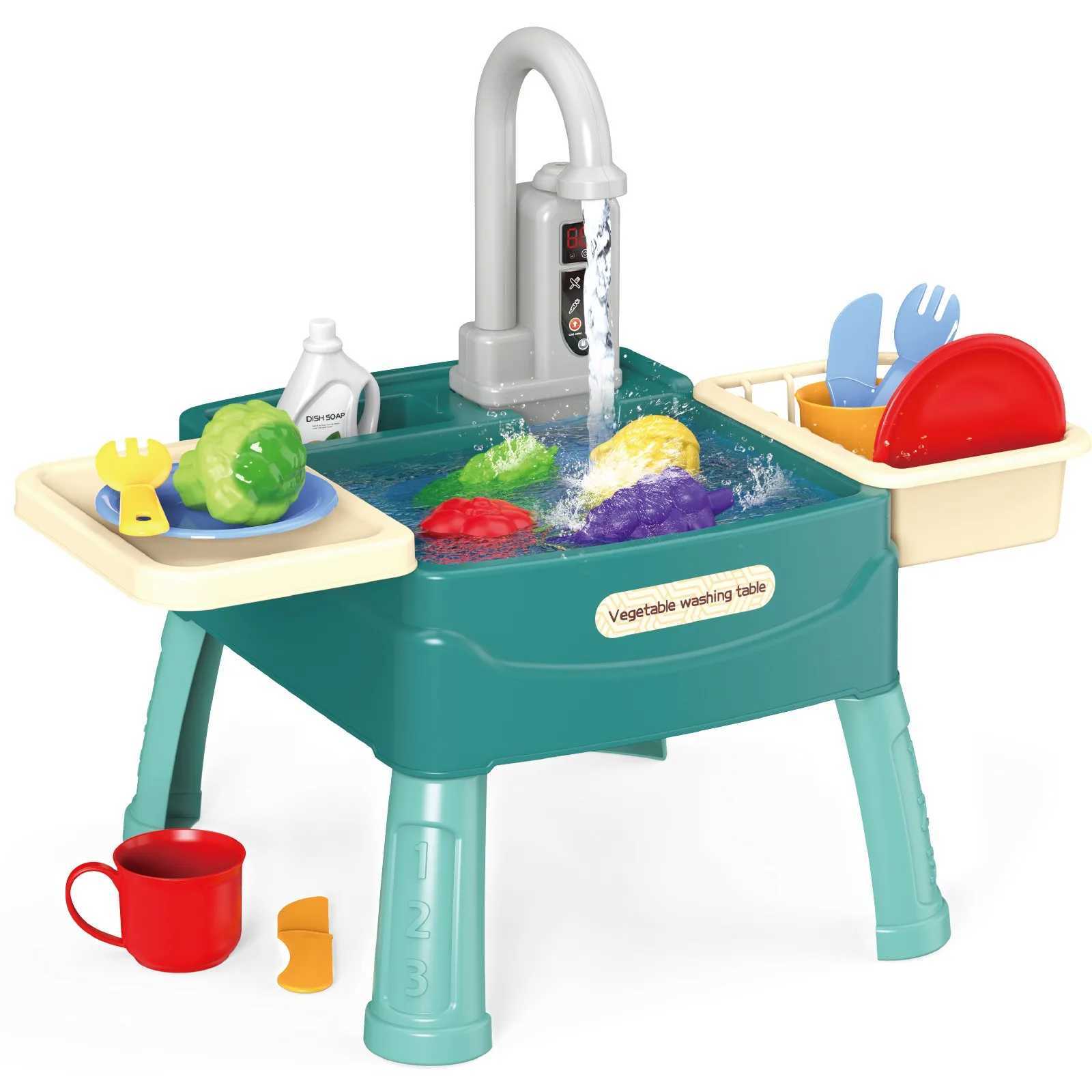 Childrens Play At Home Toys Early Education Kitchen Simulation Electric Dishwashing Table Water Outlet Vegetable Washing Toys C250922