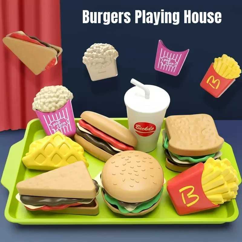 9 PCS Detachable Plastic Hamburger Pretend Toy Fast Food Play Set for Kids with Hamburger Fries Coke Sand Popcorn and Tray C250922