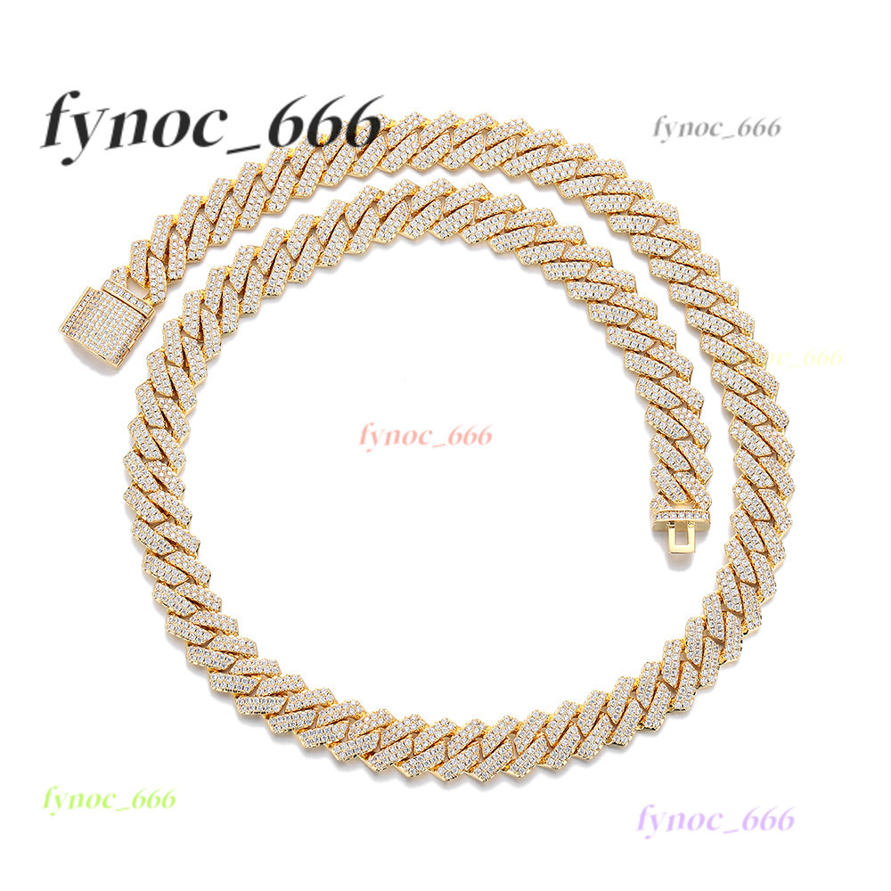 Mens HipHop Rose Gold Bar Cuban Necklace Copper Inlaid Moissanite 14mm Diamond Cuban Chain HipHop Necklace