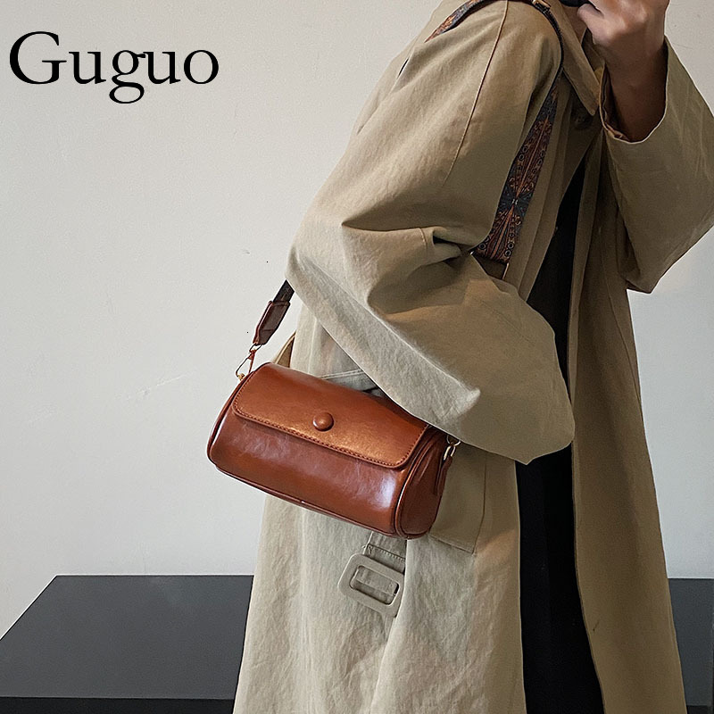 Guguo Designer Bag Vintage Small Luxury Bag Bag For Women, Niche 2025 New Trend Spring Versatile Wide Strap Shoulder Crossbody Bag, Popular Cylinder B