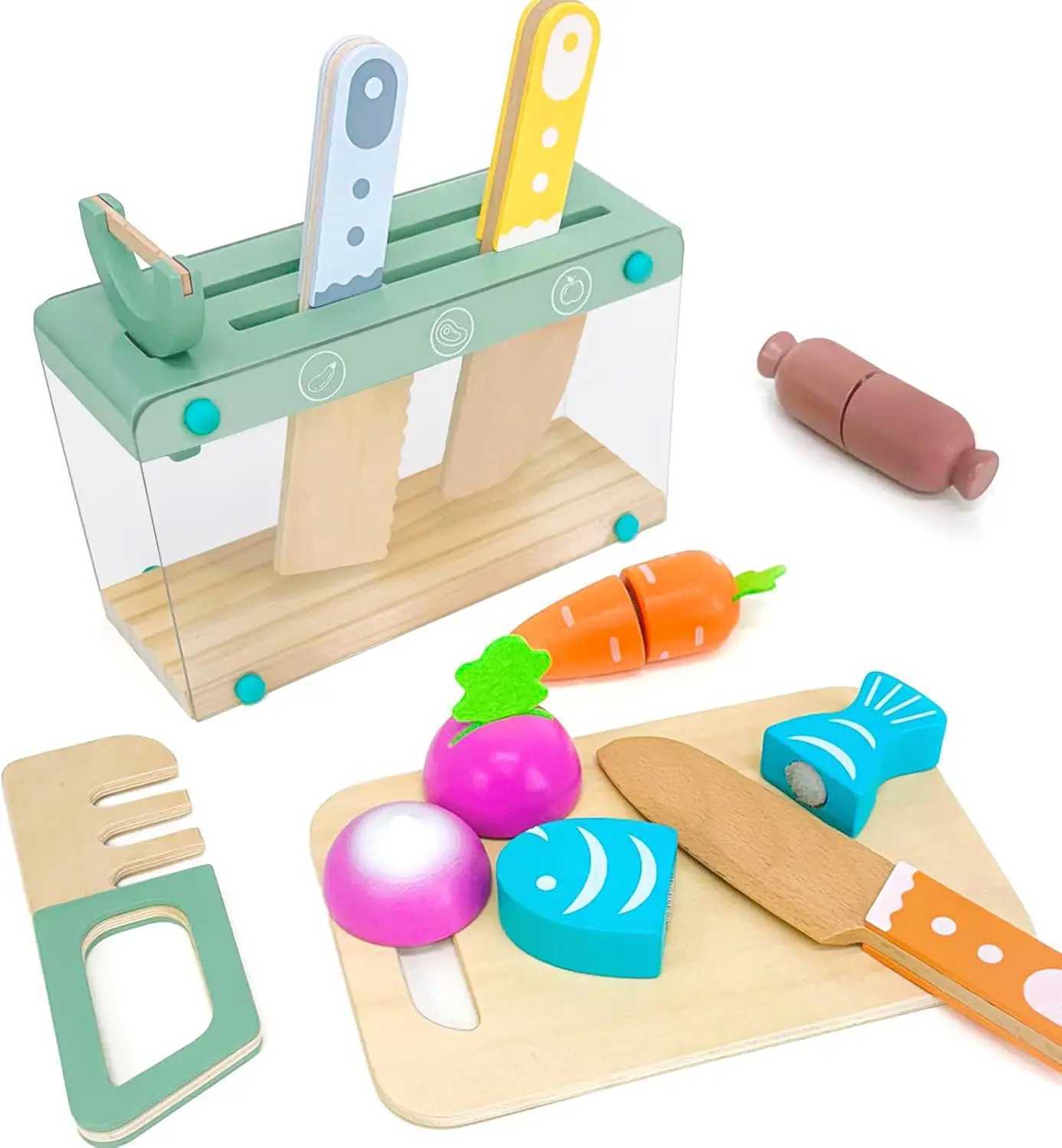 Wooden Kitchen Toys Pretend Play Set Cut Meat Vegetables Simulation Kitchen Playhouse Game Montessori early Educational Toys C250922