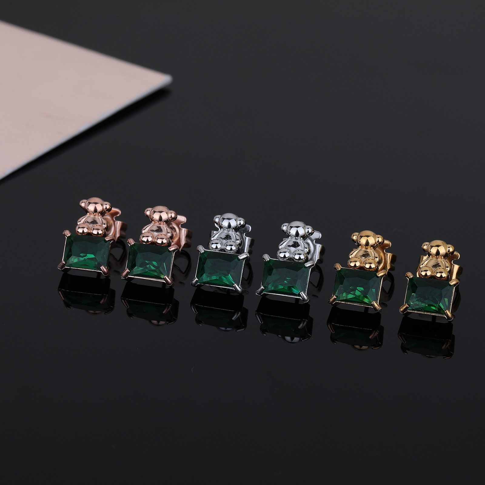 Fashion Women Men Girls Bear Silver Gold Rose Stainless Steel Green Bead Glass Heart Letter Cartoon Animal Zircon Span Hoop Earrings Jewelry Gift