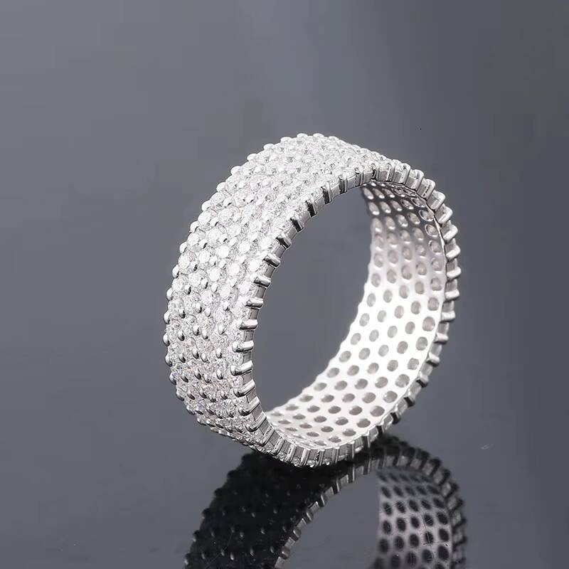 Full Size Custom Round Cut Labgrown Diamond Engagement Ring 925 Silver White Gold Plated Ring Lab Grown Diamond Ring Hip Hop Men