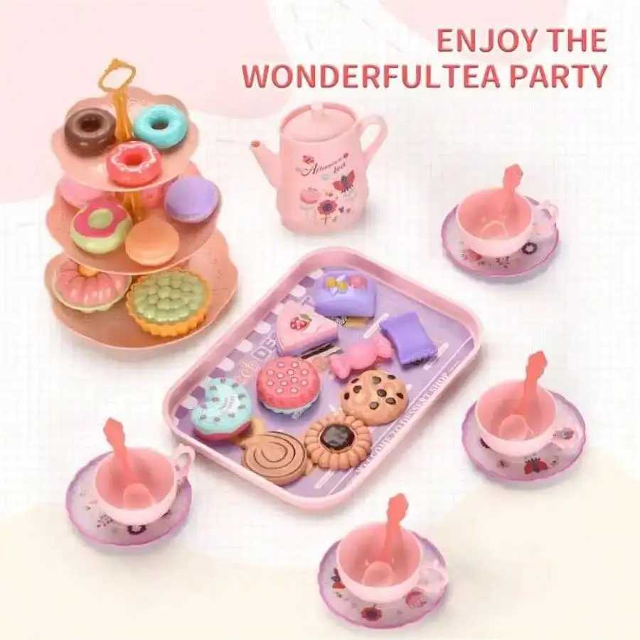 42 pieces of Little Girl Tea Party Set Kitchen Pretend to Play Tea Time Toy with Dessert Biscuits Donuts Tea Pot Princess Gi C250922