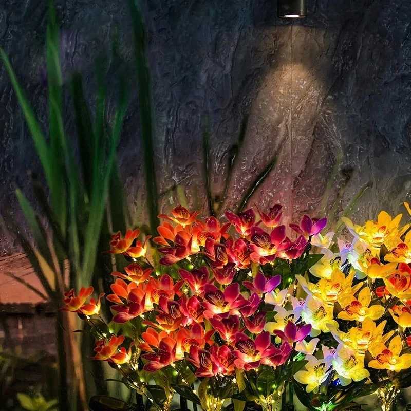 LED solar powered garden 7 head orchid lights patio lawn outdoor waterproof ground lights artificial flower decoration lights C250922