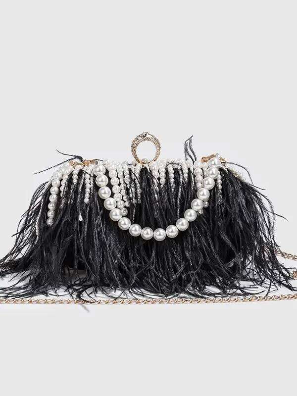 Designer Luxury Luxy Moon Designer Ostrich Fur Feather Wallet Women Clutch Dia Knuckle Rings Dinner Evening Bag Chain Purse