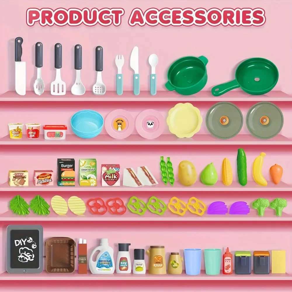 Kids Kitchen Playset with Realistic Lights Sounds Spray Sink Pretend Play Food Kitchen Christmas Gift for Boys Girls Toddlers C250922