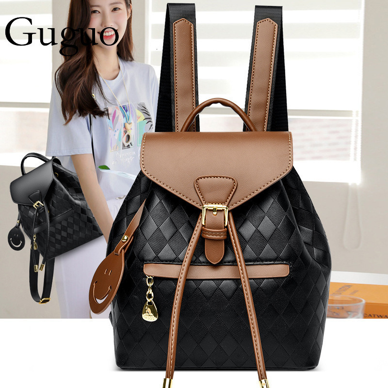 Guguo Designer Bag Backpack Luxury Bag For Women 2024 New PU Retro Color-block Women's Shoulder Bag Soft Leather Fashion Bag College Student Back