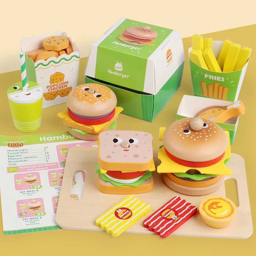 Kids Kitchen Playset Burger Fries Food Play House Games Hamburger Sand Stacking Cooking Kids Pretend Play Toy Christmas Gift C250922