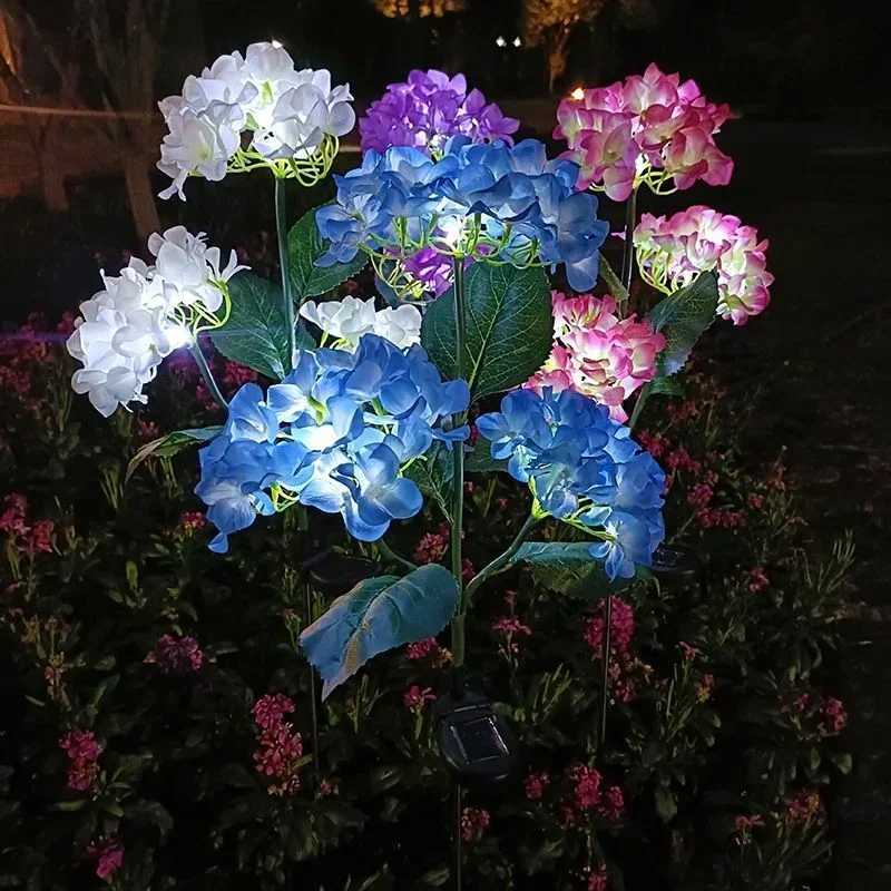 LED Simulation Flower Solar Light Hydrangea Lamp Garden Outdoor Embroidered Ball Flower Lights Yard Flower Bed Beach Decoration C250922