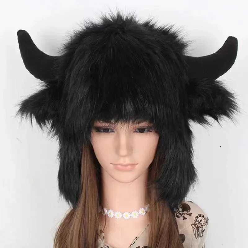 2025 Big black cow fur thundeolt hat winter warm ear protection personty windproof cold riding electric car cotton hat Y250920