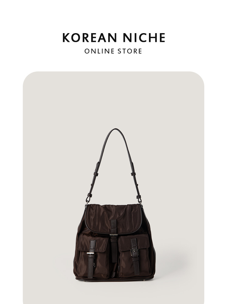 2025 Korean Niche Waterproof Oxford Cloth Multi-Pocket Preppy Style Shoulder Fashionable And Casual Bucket Bag