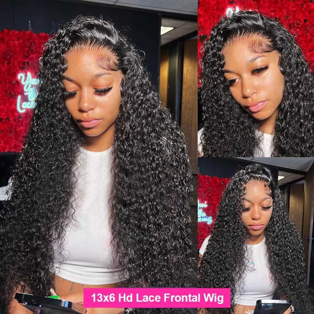 250 Density 13x6 Kinky Curly HD Lace Frontal Wigs Brazilian 30 40 Inch Water Deep Wave 13x4 Lace Front Human Hair Wig For Women C250922
