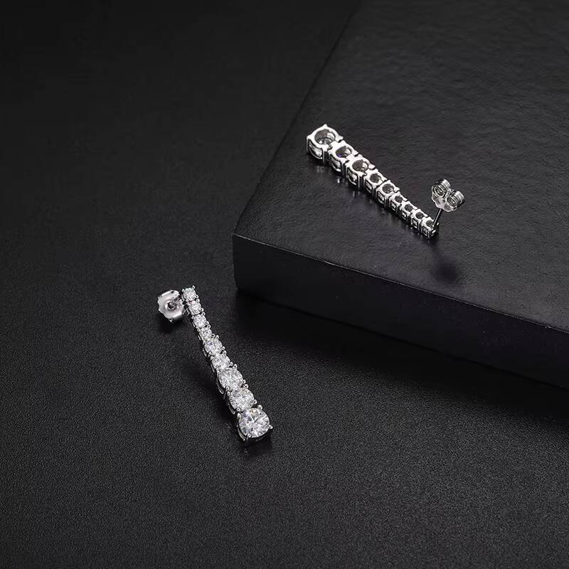 2023 New Arrival Western Style 925 Sterling Silver VVS Moissanite Diamond Tennis Chain Long Dangle Earrings for Women Girls