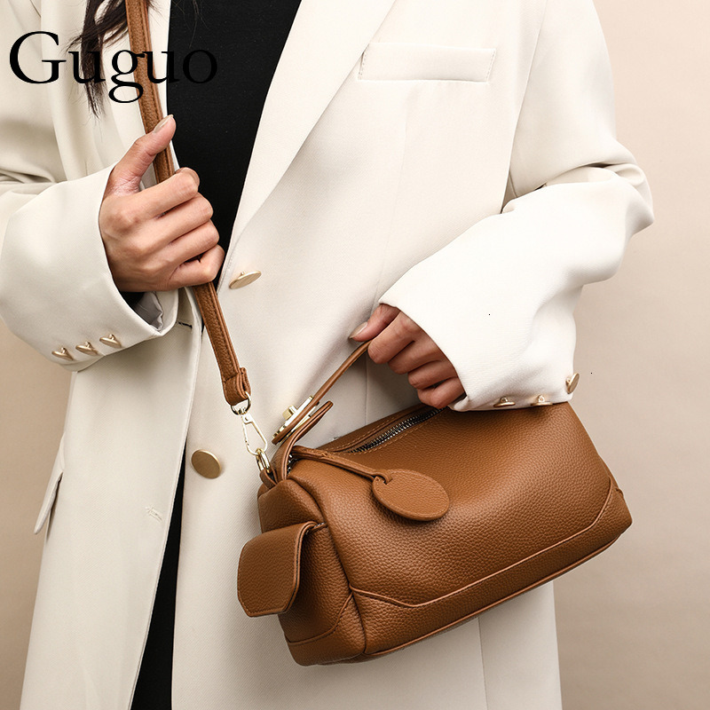 Guguo Designer Luxury Bag Bag Bag For Women 2025 New Crossbody Soft Leather Large Capacity Commuter Boston Pillow Bag Women's Handbag Shoulder Ba