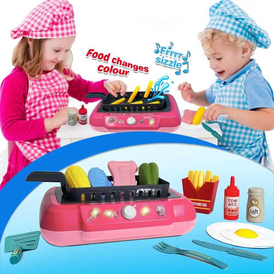 Color Changing Kids Food Fryer Pretend Play Toys for kids 3 Gourmet Cooking Box toys gift for boys and girls C250922